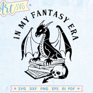 私のファンタジー時代の SVG PNG ファイル、本好きの SVG ファイル、ドラゴンの SVG、ダンジョンズアンドドラゴンのシャツの SVG、ファンタジーの本 SVG、レトロファンタジーの SVG、クリカットのシルエット ファイル