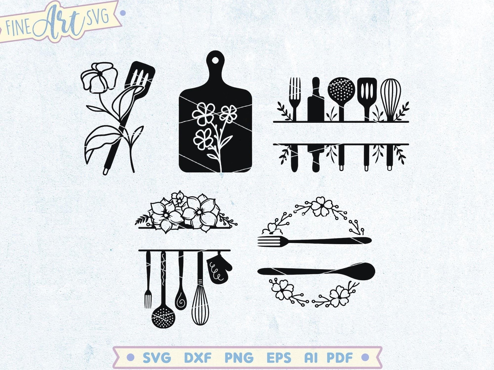 Floral Kitchen Monogram SVG Bundle: Farmhouse Decor Cut Files (digital ...