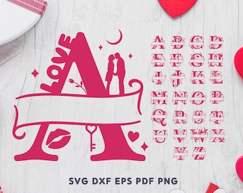 Valentine Split Monogram Alphabet SVG Cut Files (Digital Download)