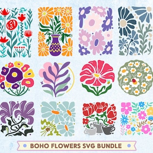 Boho bloemen SVG bundel, abstracte bloem Svg, retro bloem Svg, png bloemmotief ontwerp, afdrukbaar muurkunst bestand, gesneden bestand voor Cricut silhouet