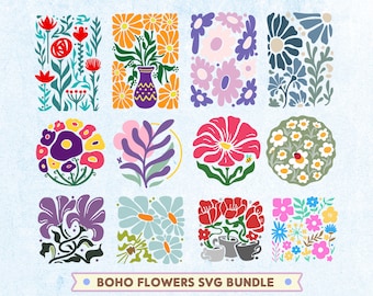 Boho Flower SVG Bundle: Retro Floral PNG, Cricut Cut Files (Digital Download)