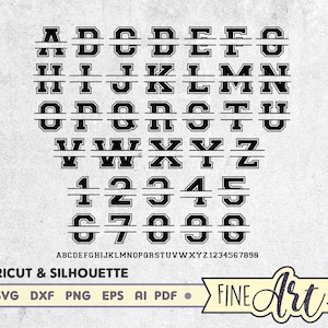 Varsity Split-Monogramm-Svg-Schnittdatei, Monogramm-Alphabet-Svg, Varsity College-Alphabet-Clip-Art, svg Dxf Eps Png Ai, Cricut und Silhouette Cut