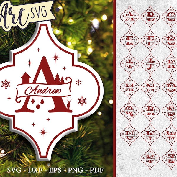 Arabesque Alphabet SVG Tile, 26 Christmas Split SVG Monogram, Lantern Tile Svg, Cut files for Glowforge Cricut Silhouette, Instant Download
