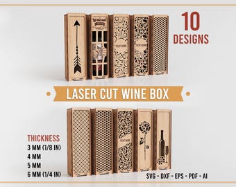 Laser Cut Wine Box Bundle | 10 SVG Designs | Gift Box Template