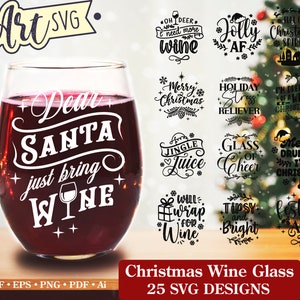 Copa de vino de Navidad SVG, 25 diseños svg de bebidas navideñas, archivos de corte svg de Navidad para Cricut Silhouette, Svg Png Eps Dxf Clipart