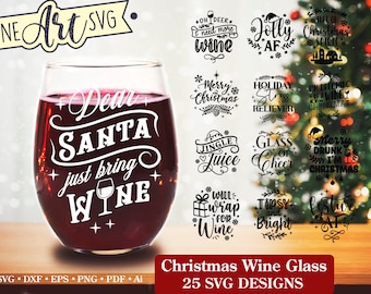 Christmas Wine Glass SVG Designs: Holiday Drinking Cut Files (Digital Download)