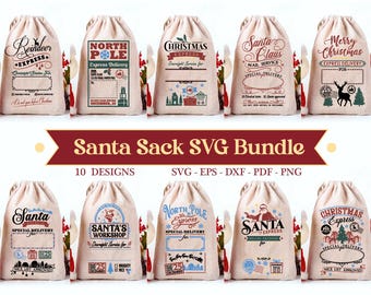 Santa Sack SVG Bundle, Christmas Gift Bag Designs (Cut & Print Files)