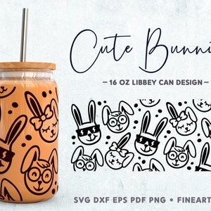 Konijntjes 16oz Libbey Can Wrap SVG, Easter Design (digitale download)