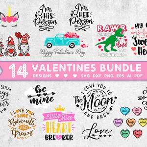 Valentine SVG Bundle, 14 SVG Cut Files, Valentine Gnomes svg, I love You svg sign, Valentine&#39;s Day bundle svg, Love shirt svg, dxf eps png