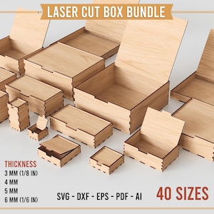 Paquete de archivos SVG para cajas cortadas con láser - Caja de regalo con tapa abatible (40 tamaños)
