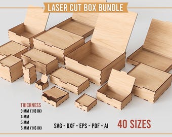 Laser Cut Box SVG Bundle - Hinged Lid Gift Box (40 Sizes)