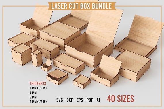 Laser Cut Box SVG Bundle - Hinged Lid Gift Box (40 Sizes)