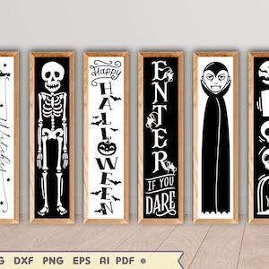 Pacchetto SVG per portico di Halloween, cartello di benvenuto di Halloween Svg, file di taglio per cartello porta, Cricut Silhouette Glowforge, 6 design per portico, Svg Dxf Eps Png