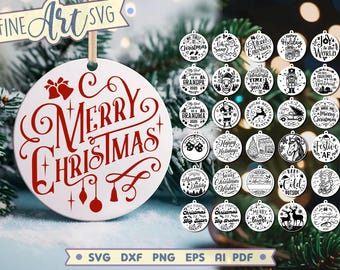 Christmas Ornament SVG PNG Bundle: 31 Round Ornament Designs
