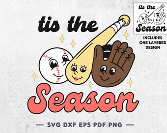 Tis The Season Baseball SVG: Retro Design (Digital Download)