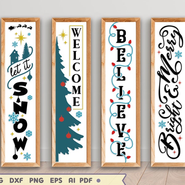 Christmas Porch Sign SVG: Vertical Welcome Sign, Cricut, Glowforge (Digital Download)