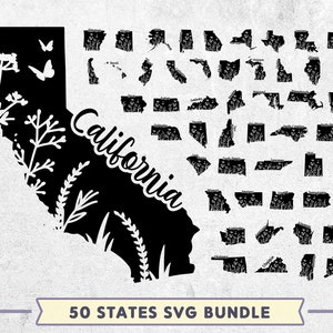 Floral States SVG bundle, United States Svg File, Floral Texas svg, California state svg, New York state svg, Cricut & Silhouette files