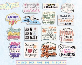 Sarcastische stickers SVG-bundel: grappige citaten, Cricut- en silhouetbestanden (digitale download)