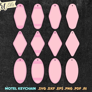 Fichier de découpe SVG Retro Motel Trousseau, Fichier laser de forme de porte-clés pour Glowforge Cricut, Svg Dxf Eps Png, Fichier de porte-clés vierges tendance
