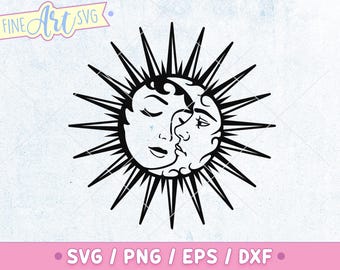 Sonne und Mond SVG: Boho Mystical Design (Digital Cut File)
