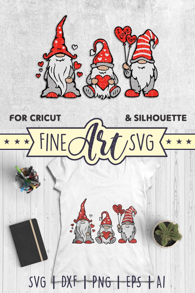Download Three Valentine Gnomes SVG cut file Layered SVG I Love You ...