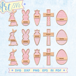 Ostern Ornamente Laser geschnitten Datei, SVG für Glowforge Cricut, Ostern Korb Namensschild, Holzschnitt Datei Ostern Dekor, Instant Download