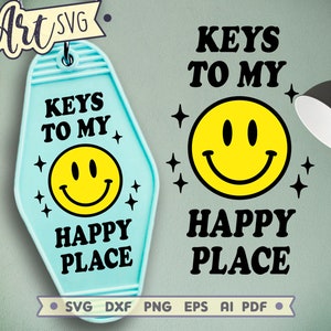 Funny keychain SVG, Diamond keychain positive svg, Cricut Silhouette Glowforge cutting file, Keys to my Happy Place SVG, Smile Face SVG File