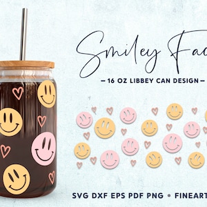 Smiley Face 16oz Libbey Can Wrap SVG: Cricut & Silhouette Cut File (Digital Download)