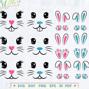 Visage de lapin SVG, fichier Svg de Pâques, visage de lapin, Svg oreilles de lapin, conception Svg printemps, fichiers Svg pour Cricut Silhouette, téléchargement immédiat