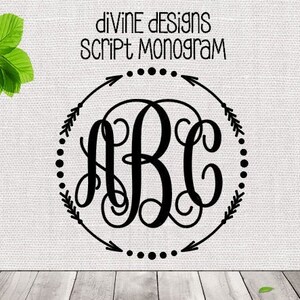 May include: Black and white monogram design with the letters A, B, and C in a script font. The letters are surrounded by a circle of arrows and dots.
