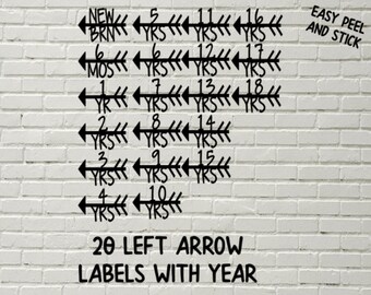 Vinyl Markers for Kids Growth Chart Ruler, Height Marker for Growth Chart Ruler ,Vinyl Decal Arrow with Years,Measuring Mark -LEFT facing