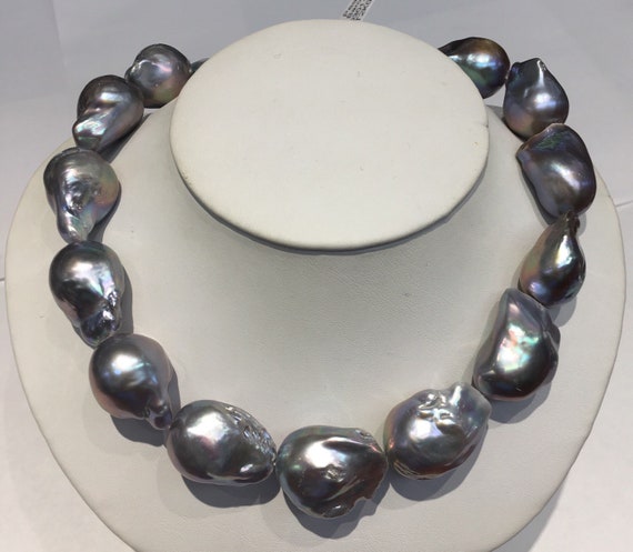 Gray Baroque Freshwater Pearls 17" 14k Gold Clasp