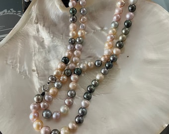Multi Color Cultured Tahitian South Sea and Chinese Freshwater Pearls   19" and 20" 14k  Gold Clasp  Great Luster  Great Colors
