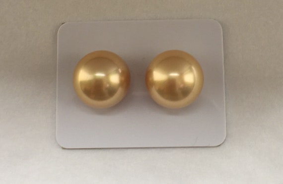 13.3mm Gem Quality Gold Cultured South Sea Pearls 14k Gold Mounting Great Luster and Color
