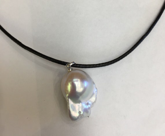 Baroque Freshwater Pearl Hanging from Adjustable Length Leather cord