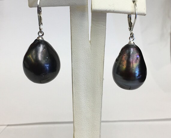 20x17mm Tahitian South Sea Pearl Earrings Silver Mountings