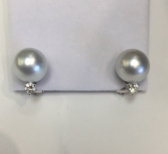 12.3mm Tahitian South Sea Pearl Earrings 14k Gold .50 TDW