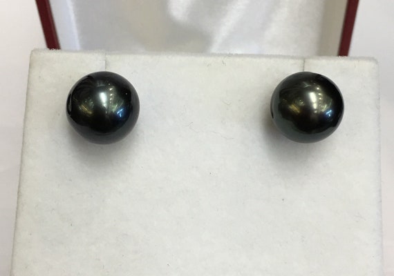 12.5mm Tahitian South Sea Pearl Earrings 14k White Gold
