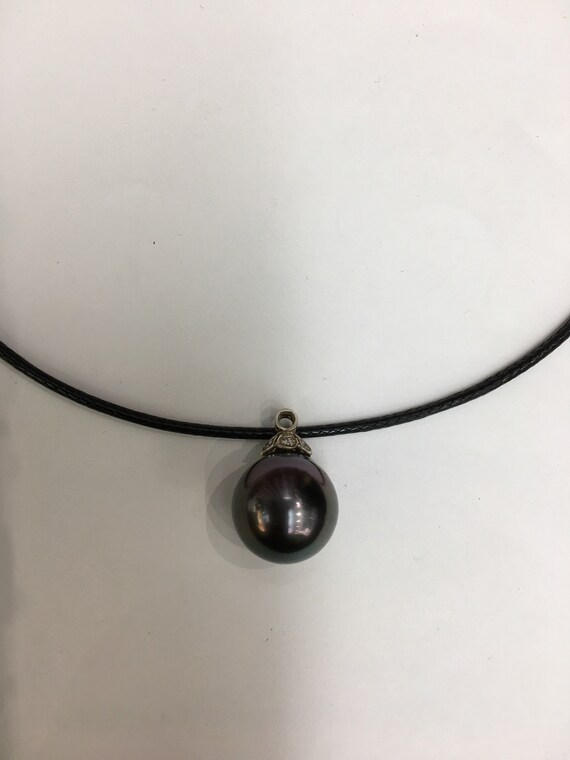 15.8mm Fine Tahitian South Sea Pearl Pendant Leather Cord Silver Cap Adjustable Length Leather Cord Tahitian Pearls