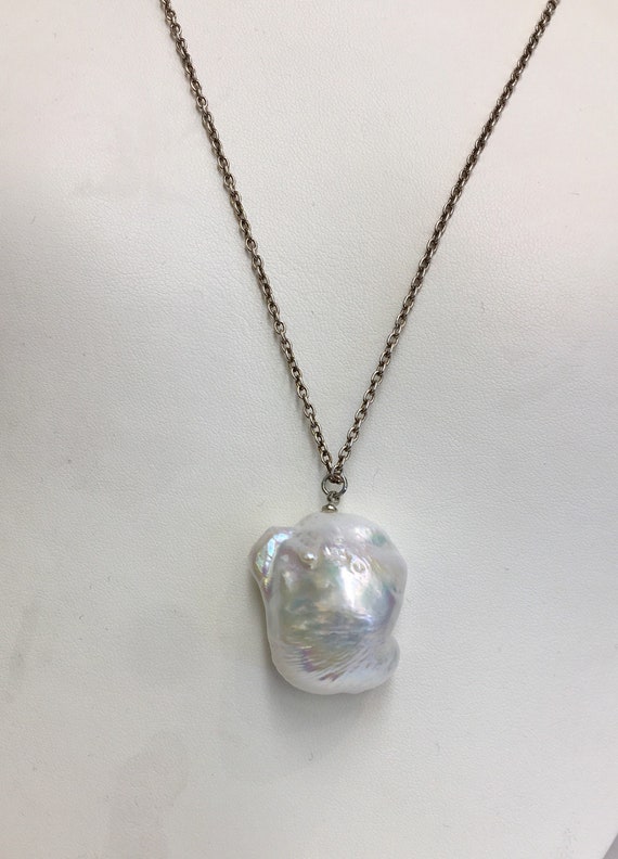 50mm Baroque Freshwater Pearl Hanging from Adjustable Length Leather cord