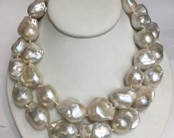 2 Strands Baroque Cultured Freshwater Pearls  16.5" and 17.5"Silver Clasp  and Matching earrings
