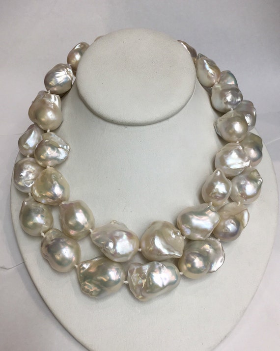 2 Strands Baroque Cultured Freshwater Pearls 16.5" and 17.5"Silver Clasp and Matching earrings