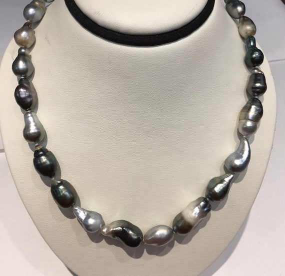Tahitian South Sea Pearl Necklace 17" Silver Clasp 8.5x10.5mm