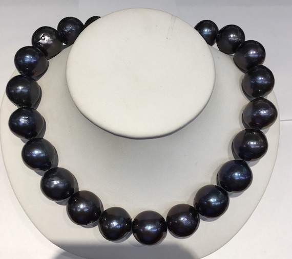 15.5x16.5mm Black Cultured Freshwater Pearls Great Color 17" 14k Gold clasp