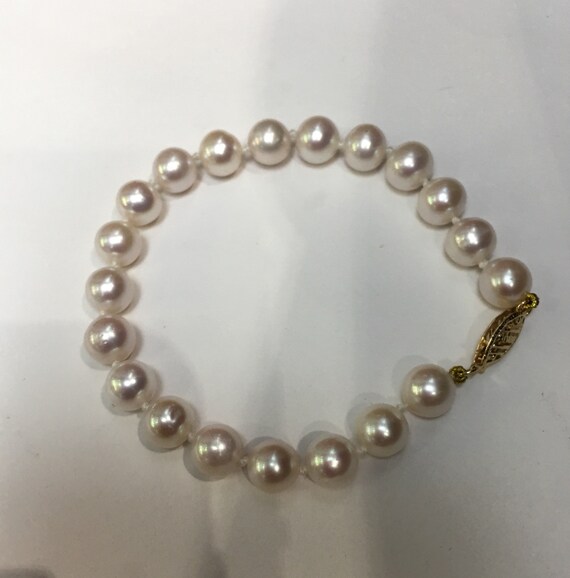 14k Gold 8mm Cultured Freshwater Pearl Bracelet 7"