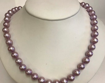 8.5mm  Purple Colored Cultured Freshwater Pearls   16"  14k Gold Clasp
