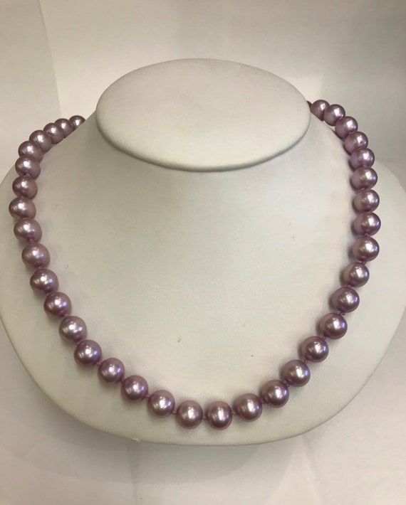 8.5mm Purple Colored Cultured Freshwater Pearls 16" 14k Gold Clasp