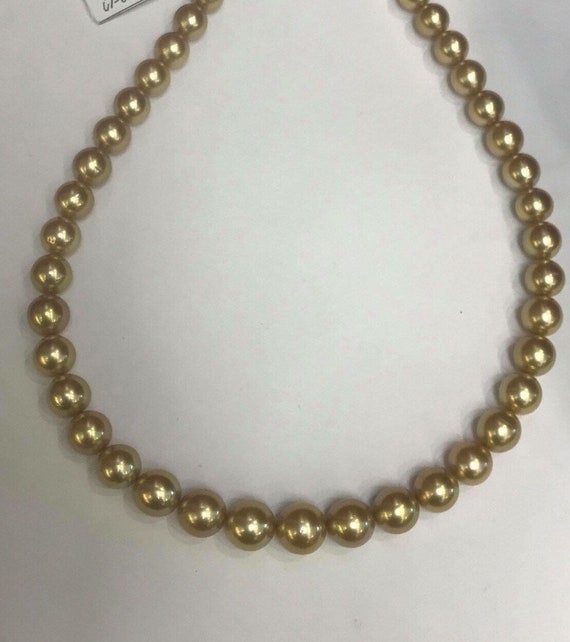 Gold South Sea Pearls Natural Color Deep Gold Round Great Luster Round 14k Gold Clasp 17"