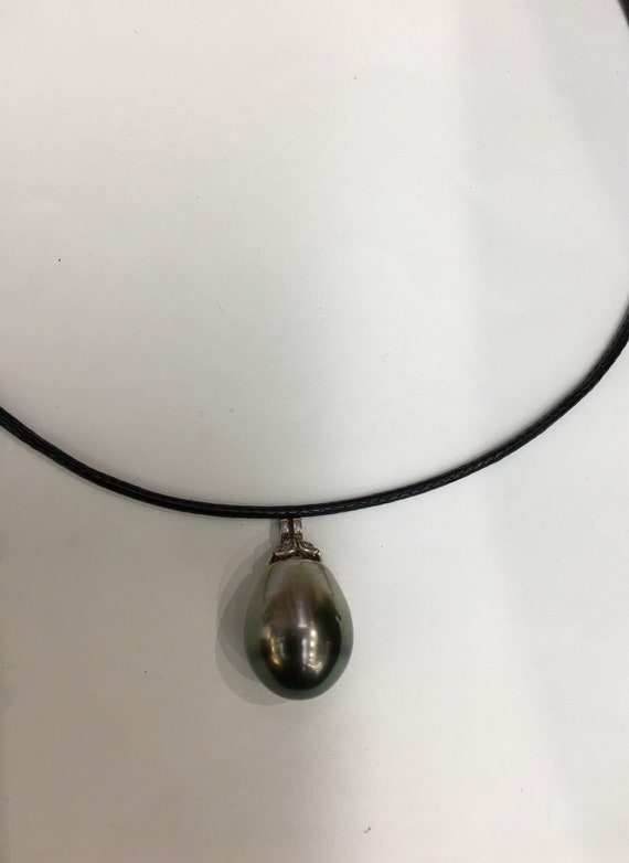 20x15mm Tahitian South Sea Pearl Pendant Leather Cord Silver Cap Adjustable Length Leather Cord Tahitian Pearls appr diamond weigh