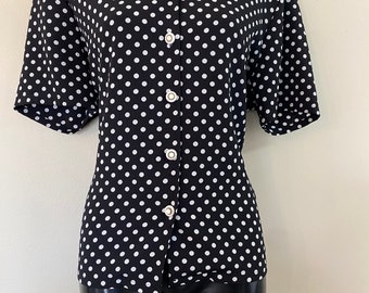 M | 1950s/60s Polkadot Pussy Bow Blouse main image 0